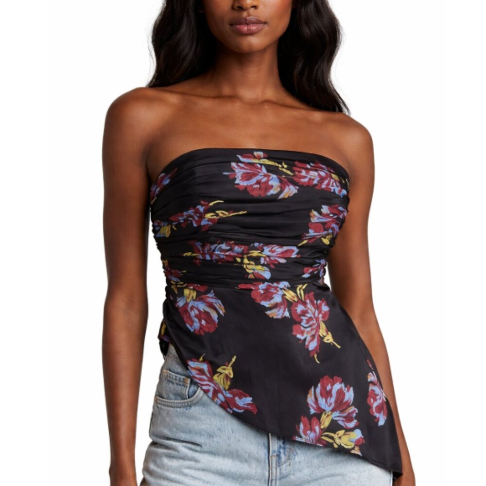Cinq à Sept 'Richie' Strapless Asymmetrical Floral Top, Black Multi